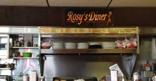 The open kitchen and counter inside Rosy's Diner